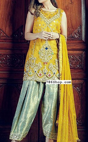  Yellow Chiffon Suit | Pakistani Party Wear Dresses- Image 1