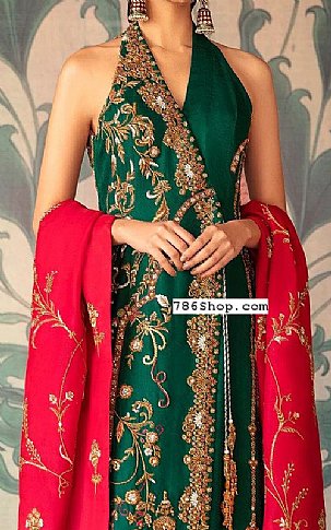  Bottle Green Silk Suit | Pakistani Dresses in USA- Image 2