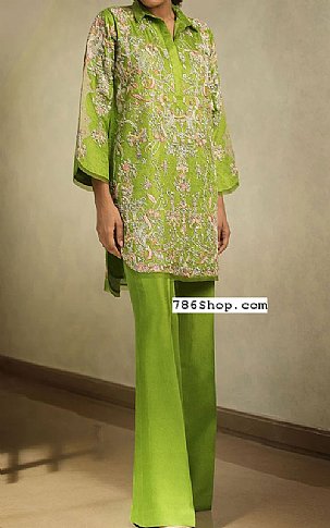  Parrot Green Jacquard Suit | Pakistani Party Wear Dresses USA- Image 1