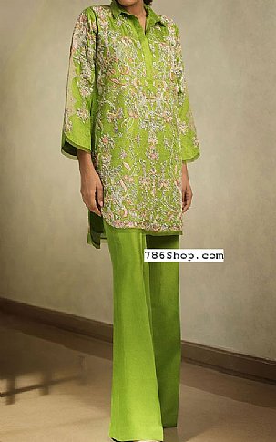  Parrot Green Jacquard Suit | Pakistani Party Wear Dresses- Image 1