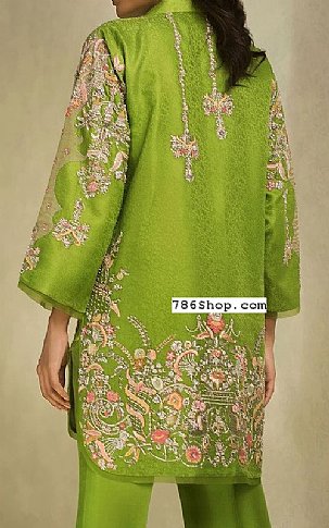  Parrot Green Jacquard Suit | Pakistani Party Wear Dresses- Image 2