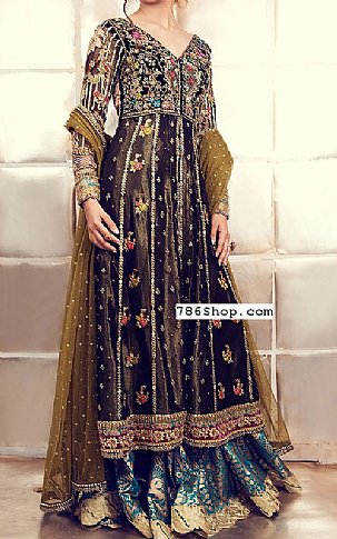  Plum/Teal Net Suit | Pakistani Wedding Dresses USA- Image 1