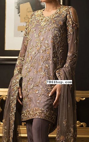  Mauve Chiffon Suit | Pakistani Party Wear Dresses- Image 2