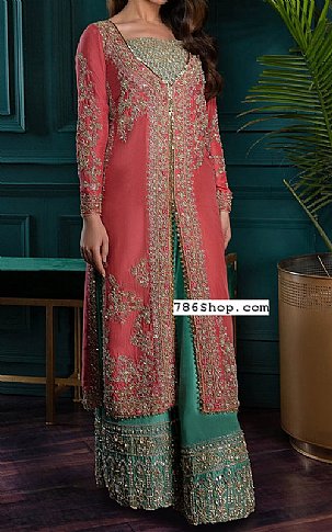  Brink Pink Chiffon Suit | Pakistani Party Wear Dresses USA- Image 1