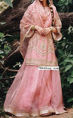  Pink Organza Suit | Pakistani Party Wear Dresses- Image 1