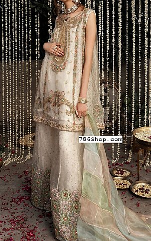  Off-white Organza Suit | Pakistani Party Wear Dresses- Image 1