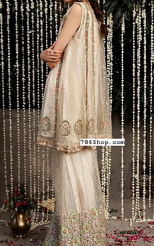  Off-white Organza Suit | Pakistani Party Wear Dresses- Image 2