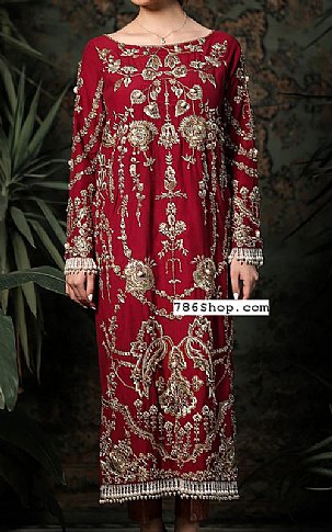  Maroon Silk Suit | Pakistani Party Wear Dresses- Image 1