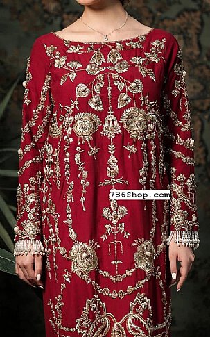  Maroon Silk Suit | Pakistani Party Wear Dresses- Image 2