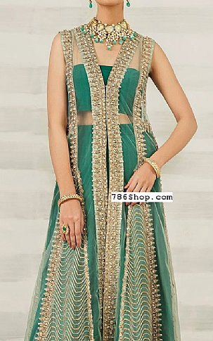  Emerald Green Net Suit | Pakistani Party Wear Dresses- Image 2