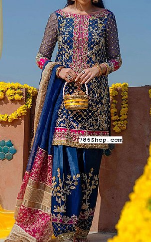  Royal Blue Chiffon Suit | Pakistani Party Wear Dresses- Image 1