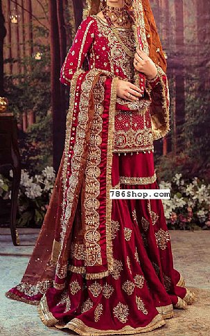  Red Chiffon Suit | Pakistani Wedding Dresses- Image 1