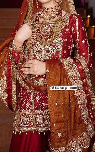  Red Chiffon Suit | Pakistani Wedding Dresses- Image 2