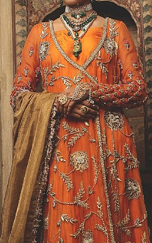  Orange Chiffon Suit | Pakistani Party Wear Dresses- Image 3