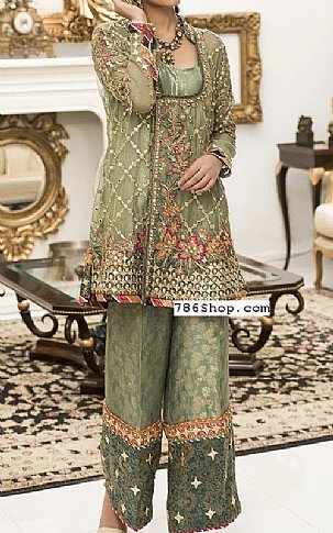  Pistachio Organza Suit | Pakistani Party Wear Dresses- Image 1