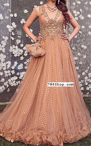  Peach Net Suit | Pakistani Party Wear Dresses- Image 1