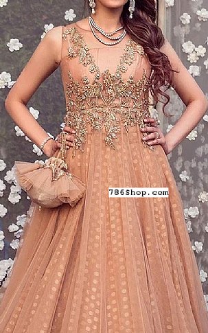  Peach Net Suit | Pakistani Party Wear Dresses- Image 2