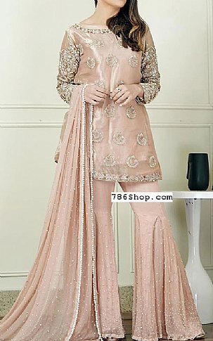  Peach Chiffon Suit | Pakistani Party Wear Dresses- Image 1