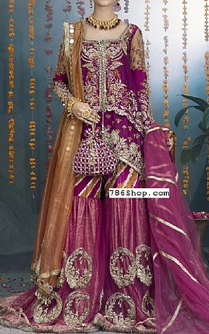  Magenta Chiffon Suit | Pakistani Party Wear Dresses- Image 1