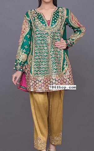  Emerald Chiffon Suit | Pakistani Party Wear Dresses- Image 1