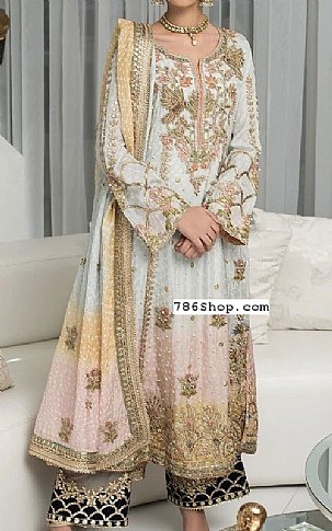  Sky Blue Jamawar Suit | Pakistani Party Wear Dresses- Image 1