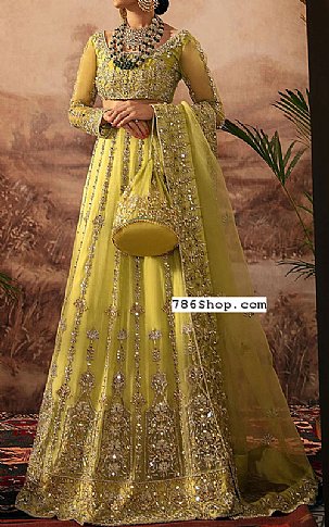  Lime Green Organza Suit | Pakistani Wedding Dresses- Image 1