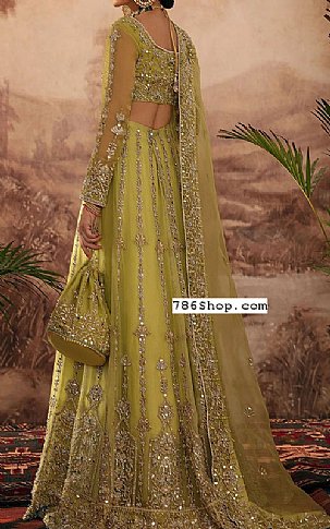  Lime Green Organza Suit | Pakistani Wedding Dresses- Image 2
