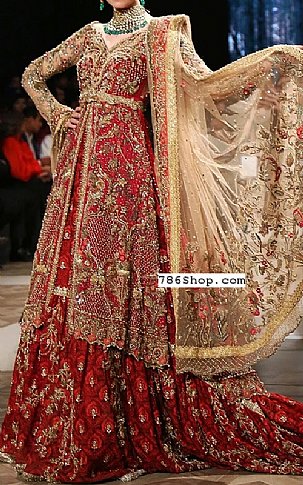  Red Chiffon Suit | Pakistani Wedding Dresses- Image 1