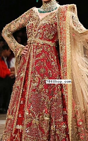  Red Chiffon Suit | Pakistani Wedding Dresses- Image 2