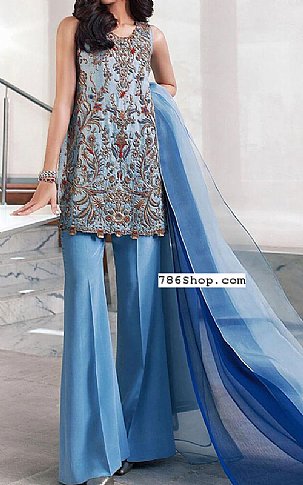 Cornflower Blue Crinkle Chiffon Suit | Pakistani Party Wear Dresses