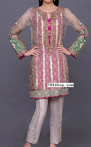  Magenta Net Suit | Pakistani Party Wear Dresses- Image 1