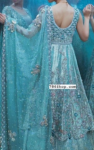  Turquoise Tissue Suit | Pakistani Wedding Dresses- Image 2