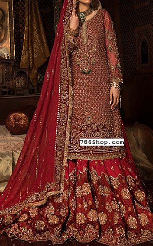  Red Chiffon Suit | Pakistani Wedding Dresses- Image 1