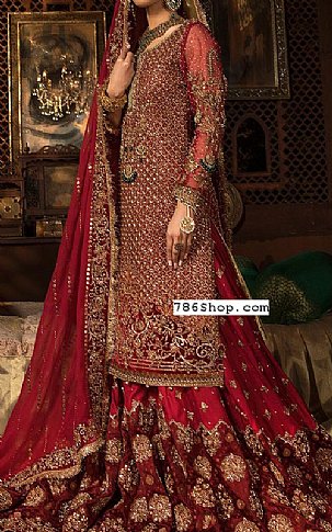  Red Chiffon Suit | Pakistani Wedding Dresses- Image 2