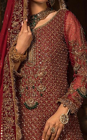  Red Chiffon Suit | Pakistani Wedding Dresses- Image 3