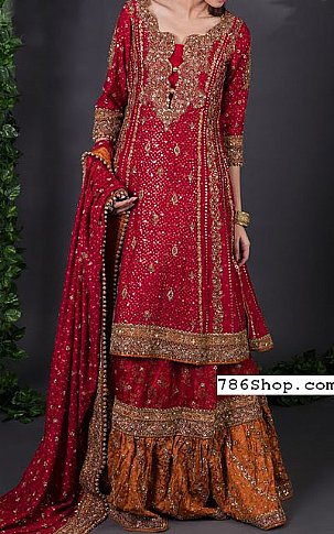  Red Chiffon Suit | Pakistani Wedding Dresses- Image 1