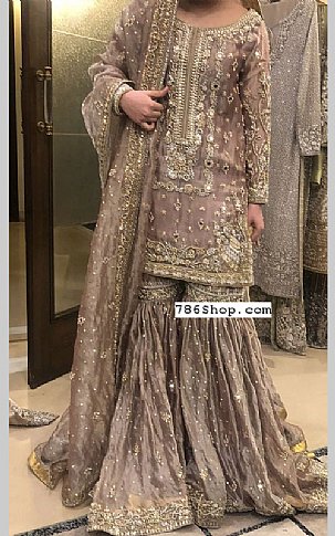  Mauve Silk Suit | Pakistani Wedding Dresses- Image 1