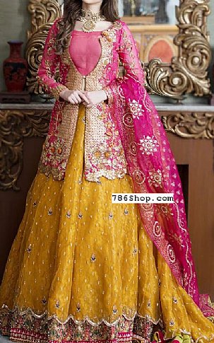  Magenta/Mustard Organza Suit | Pakistani Wedding Dresses- Image 2