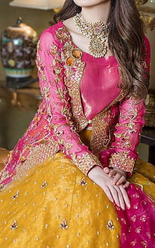  Magenta/Mustard Organza Suit | Pakistani Wedding Dresses USA- Image 3