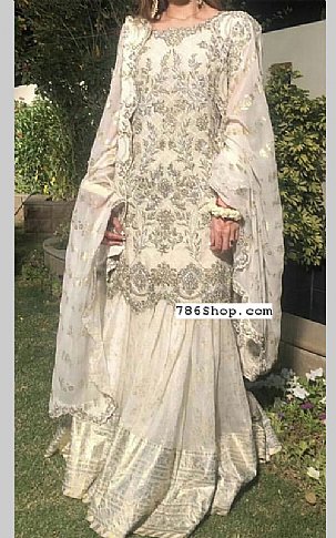  Off-white Chiffon Suit | Pakistani Party Wear Dresses- Image 1