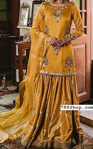  Mustard Silk Suit | Pakistani Party Wear Dresses- Image 1