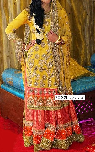  Yellow Chiffon Suit | Pakistani Party Wear Dresses- Image 1