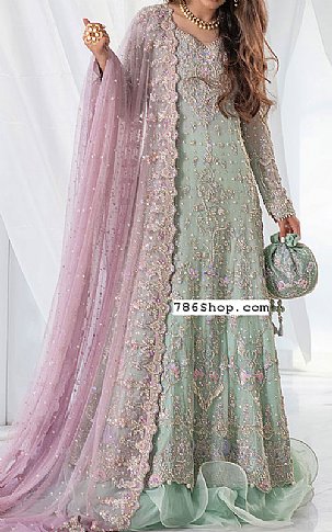  Mint Green Chiffon Suit | Pakistani Wedding Dresses- Image 1