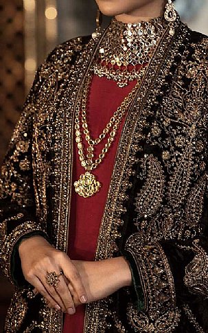  Bottle Green/Red Velvet Suit | Pakistani Party Wear Dresses USA- Image 3