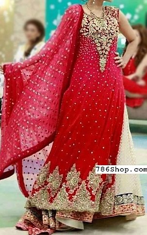  Red Chiffon Suit | Pakistani Wedding Dresses- Image 1