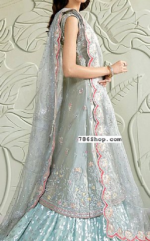  Silver Raw Silk Suit | Pakistani Wedding Dresses- Image 2