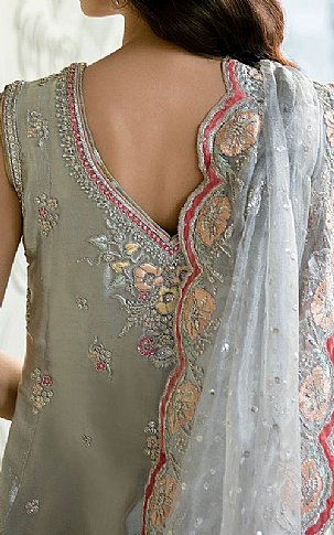  Silver Raw Silk Suit | Pakistani Wedding Dresses- Image 3