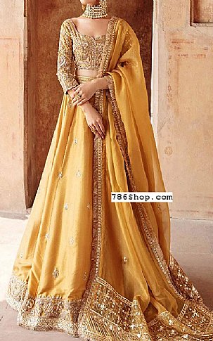  Golden Silk Suit | Pakistani Wedding Dresses- Image 1