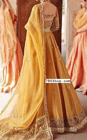  Golden Silk Suit | Pakistani Wedding Dresses- Image 2