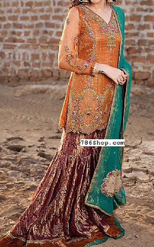  Rust Organza Suit | Pakistani Party Wear Dresses USA- Image 1